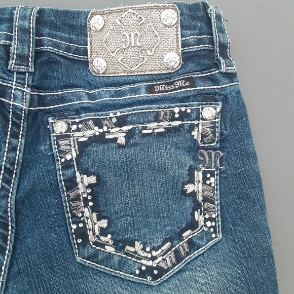 Miss Me Womens Denim Cut Off Shorts Embellished Sequin Stones Size 27 Western - Picture 9 of 14